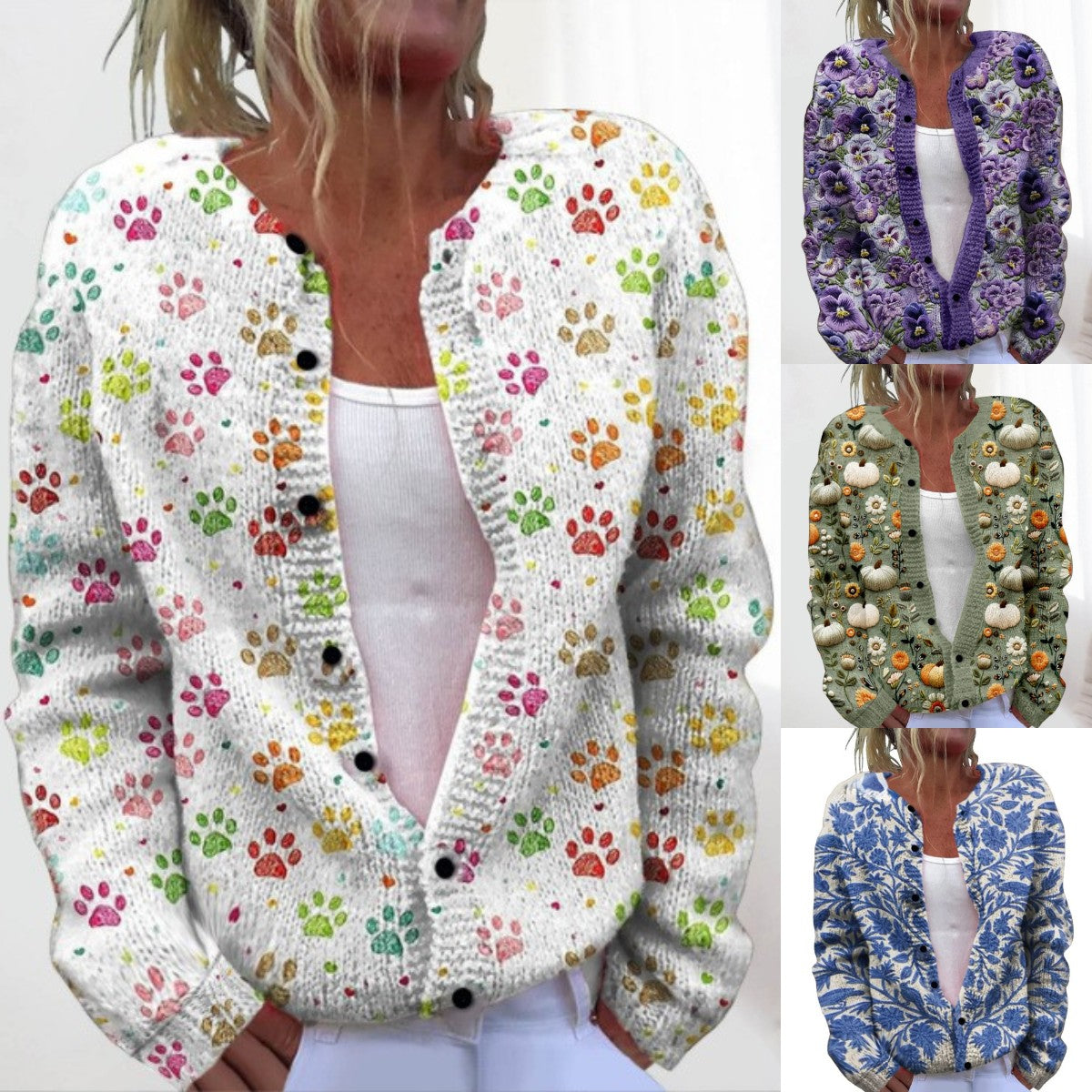 💥【M-4XL】Modny i ciepły damski kardigan dzianinowy z nadrukiem na jesień i zimę