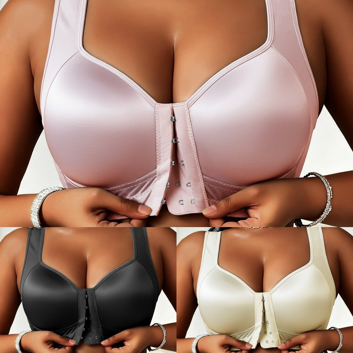 😍👙【3-balenie】【40-100 kg】Dámska push-up podprsenka bez kostíc pre väčšie veľkosti so zapínaním vpredu a úpravou proti prehýbaniu