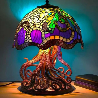 🍄Stolní lampa ve tvaru houby, vitráž s rostlinnou tematikou, retro noční lampa, vyrobená z barevné pryskyřice.