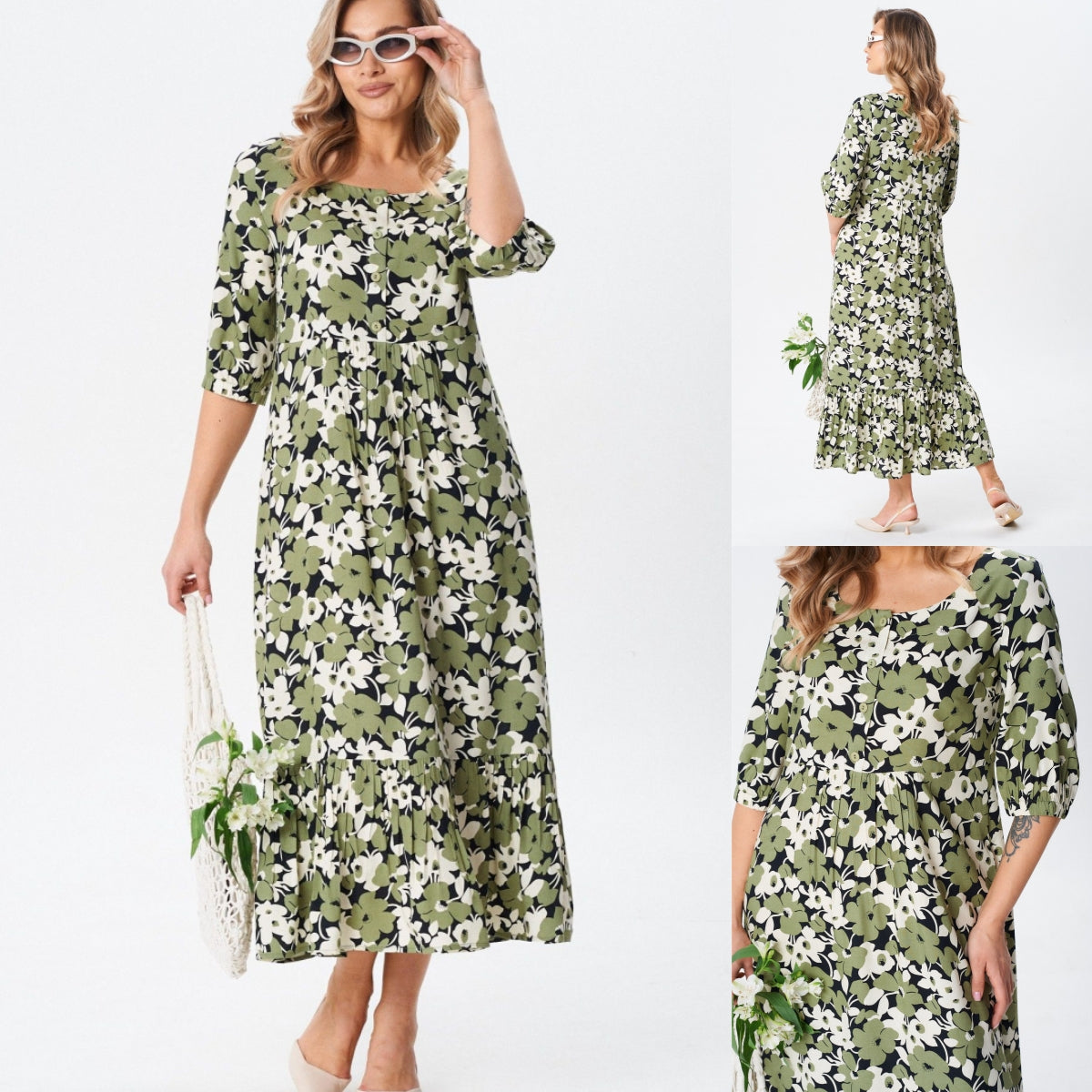 💗💐Gran descuento último día [S-5XL] 2026 Moda Verano Dama Temperamento Elegante Vestido de Algodón Verde para Mujer ✅Cómodo y transpirable, muy adecuado para el verano