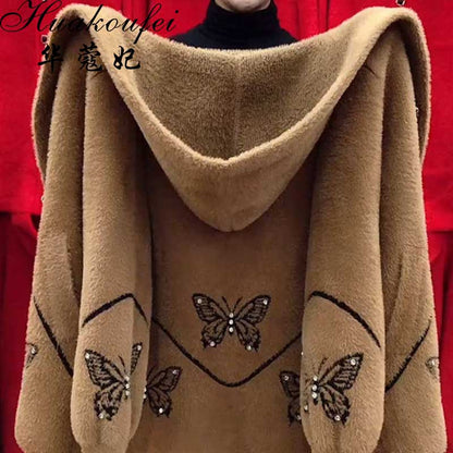 ❄【M-4XL】2025 nowe damskie zimowe bluzy z kapturem, Modny i szlachetny haft z aksamitnych norek, grubszy i cieplejszy