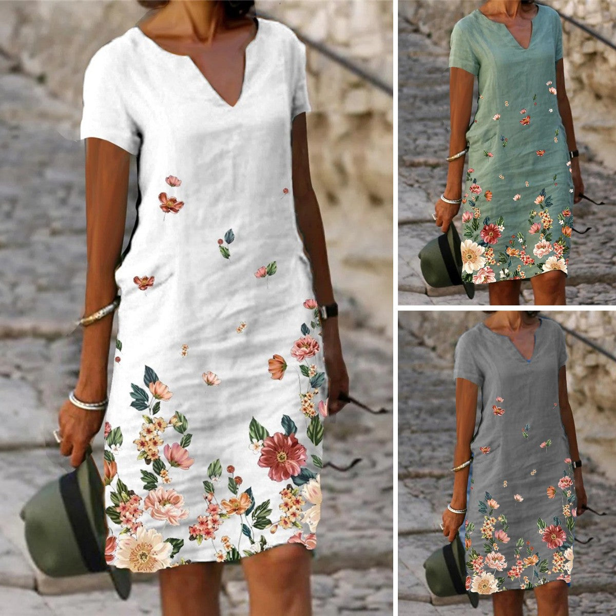【S-3XL】🌺🦋Vestido de manga corta con cuello en V y estampado de mariposas y flores
