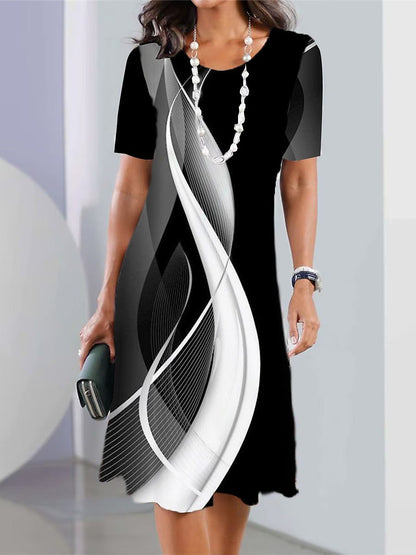 👗【XS-5XL】Vestido sencillo y elegante de mujer con cuello redondo y estampado digital