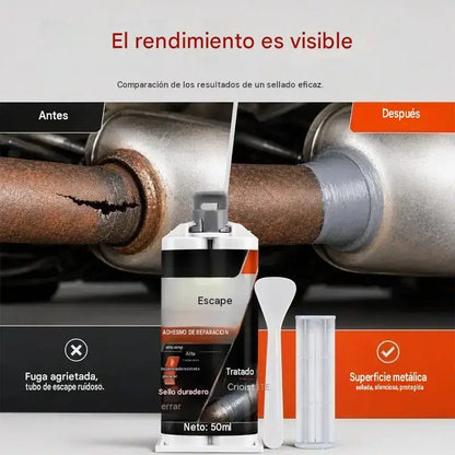 ⭐🔧 Masilla reparadora de escapes para altas temperaturas: formulada especialmente para acero; proporciona una unión fuerte y duradera que resiste el calor extremo y las vibraciones. 🚗✅