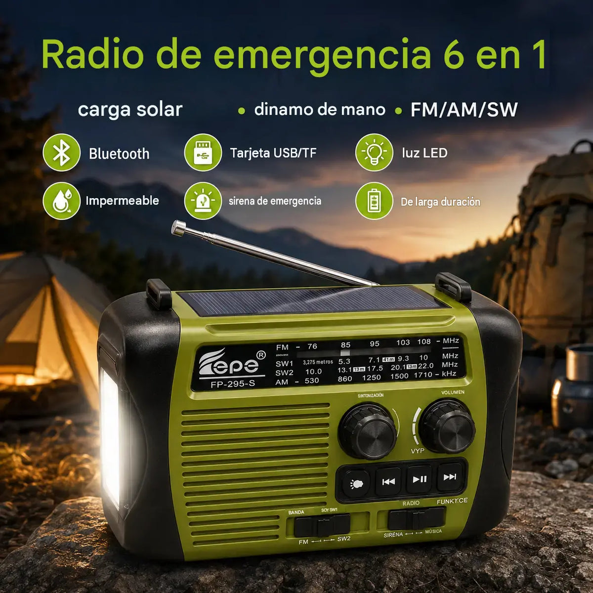 Linterna portátil multifuncional con radio AM 🏕️