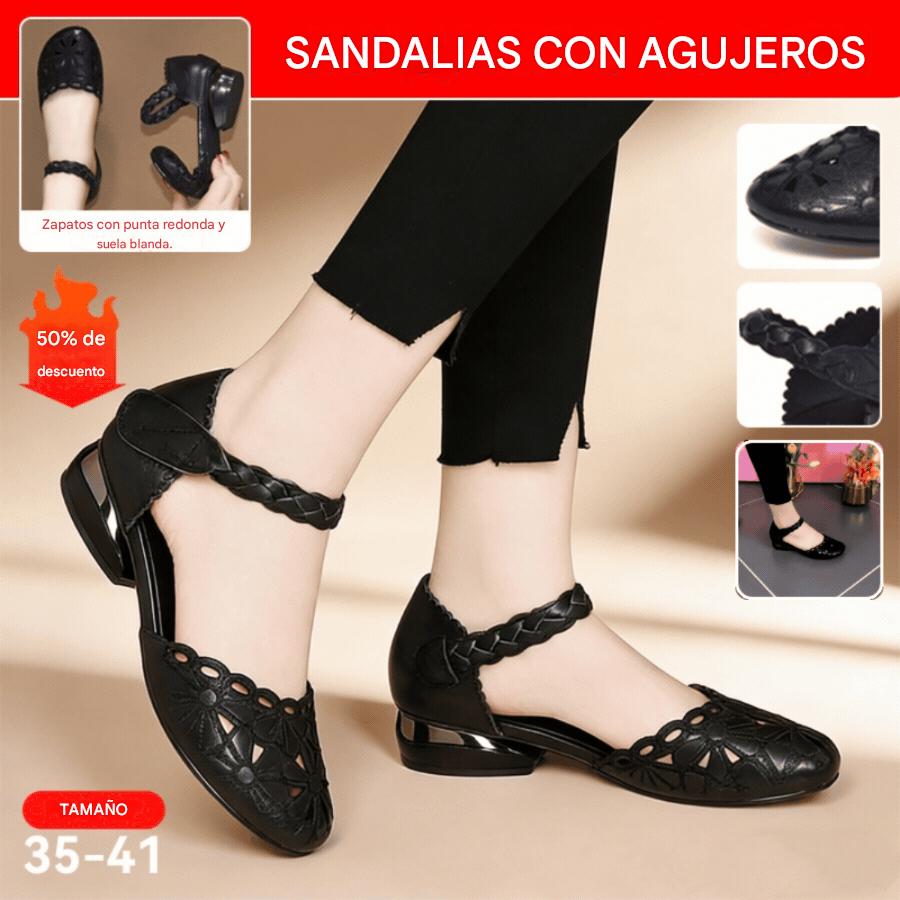 💞【35~41】2026 Nuevas sandalias con punta redonda y suela suave, punta cerrada y puntera hueca, zapatos versátiles con una sola tira y puntera hueca