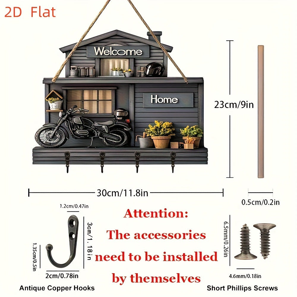🏠Cârlig de chei cu pandantiv pentru verandă, decor din lemn, frumos cârlig de decor din lemn pentru casă