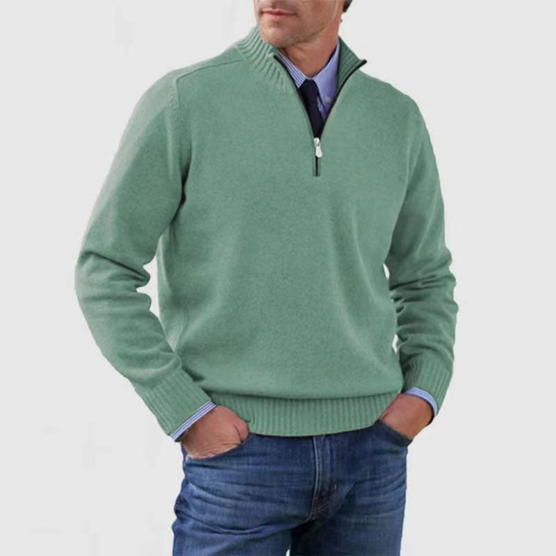 🔥👔【M-5XL】Sudadera de punto con cremallera y cuello alto para hombre, tallas grandes - Color liso, sencilla y versátil para el uso diario.