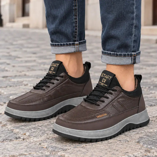 Botas de nieve casuales e impermeables para hombre, de cuero auténtico, antideslizantes y con grueso forro de felpa.