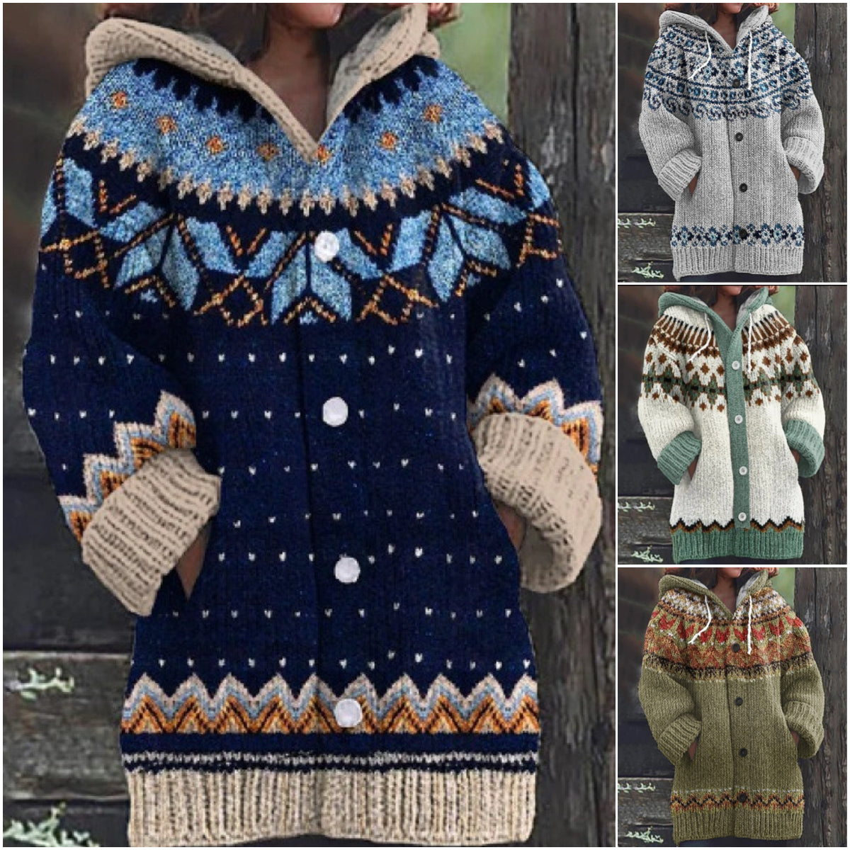 🔥🔥【S~5XL】✨2025 Jesień/Zima Nowa Elegancka Kolorowa Kurtka z Kapturem Retro