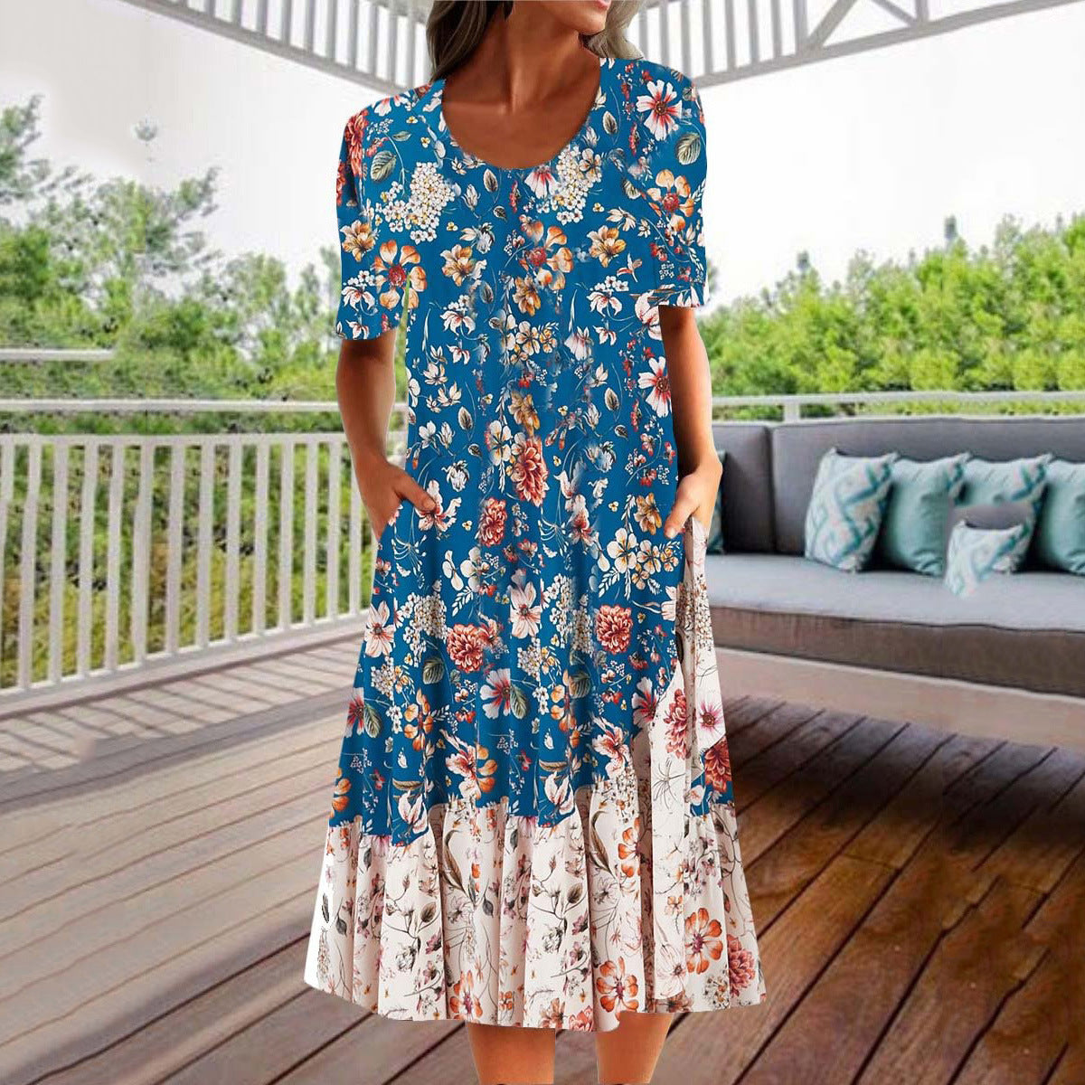 🌺👗【Nowy produkt, rabat ograniczony czasowo】【S-3XL】2025 Letnia sukienka z nadrukiem z okrągłym dekoltem