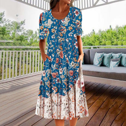 🌺👗【Nowy produkt, rabat ograniczony czasowo】【S-3XL】2025 Letnia sukienka z nadrukiem z okrągłym dekoltem
