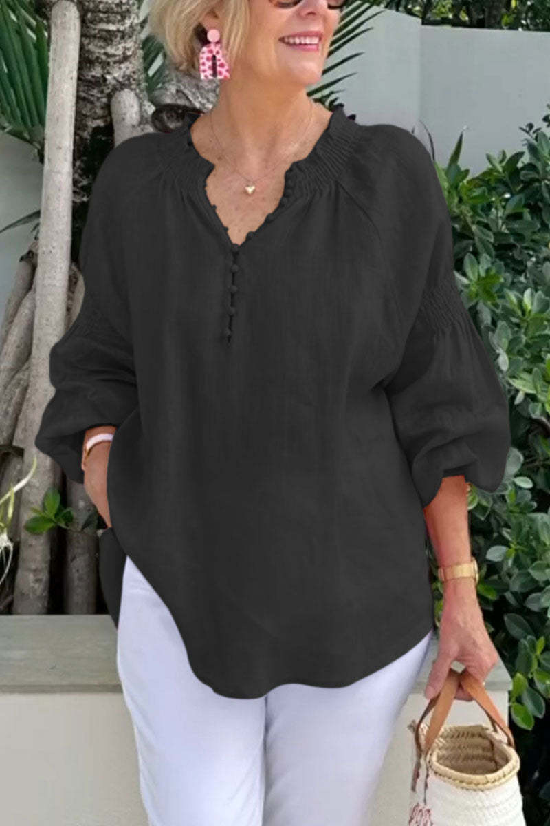 🌸【S-3XL】2025 Wiosna Lato Nowy Casual V-Neck Jednolity kolor Bawełniane topy damskie