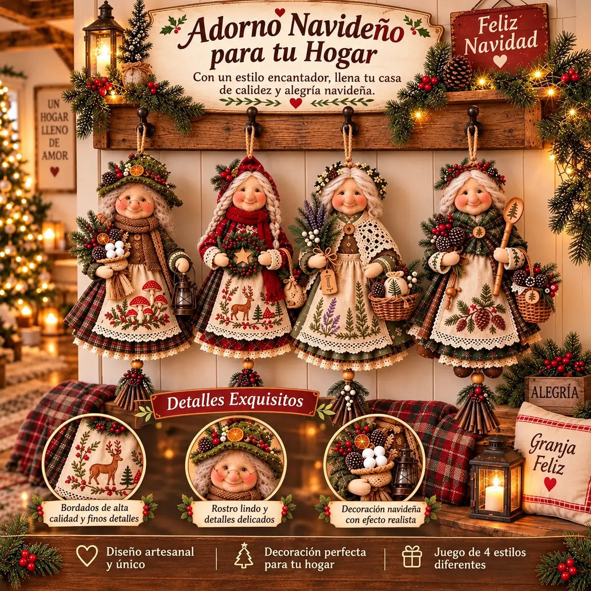 🎄❤️ Bonita, práctica y portátil decoración "Buena Suerte Abuela" - añade un toque de ambiente cálido.