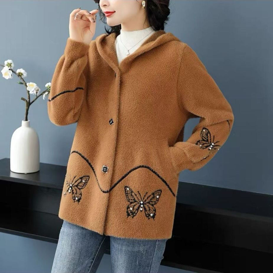 ❄【M-4XL】2025 nowe damskie zimowe bluzy z kapturem, Modny i szlachetny haft z aksamitnych norek, grubszy i cieplejszy