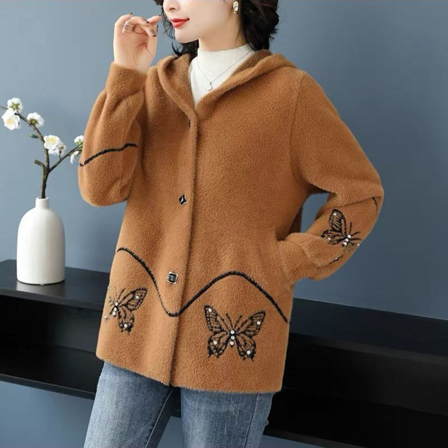 ❄【M-4XL】2025 nowe damskie zimowe bluzy z kapturem, Modny i szlachetny haft z aksamitnych norek, grubszy i cieplejszy
