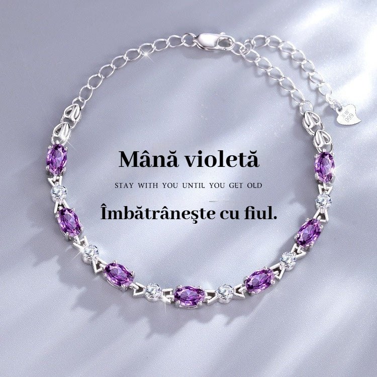 ✨✨【【Kup 1, a 1 otrzymasz gratis】💜Nowa romantyczna damska bransoletka z fioletowym kryształem ze srebra próby 925
