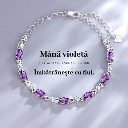 ✨✨【【Kup 1, a 1 otrzymasz gratis】💜Nowa romantyczna damska bransoletka z fioletowym kryształem ze srebra próby 925