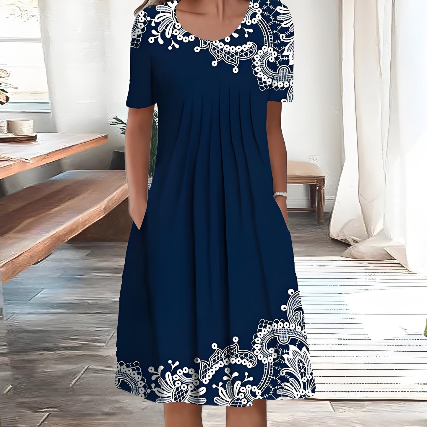 👗【45% OFF】【S-5XL】 2025 Módní potištěné šaty s kulatým výstřihem z roku