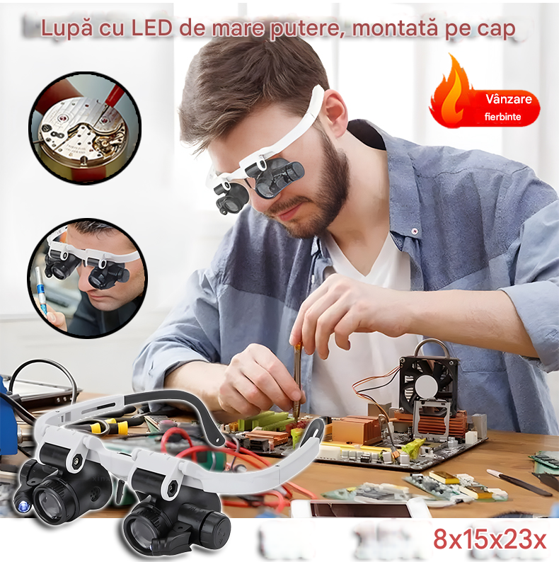 🔍🔍Lupă oculară de 8x, 15x și 23x cu lumină optică LED. Potrivită pentru scule mecanice, repararea ceasurilor, gravare și evaluarea bijuteriilor antice.