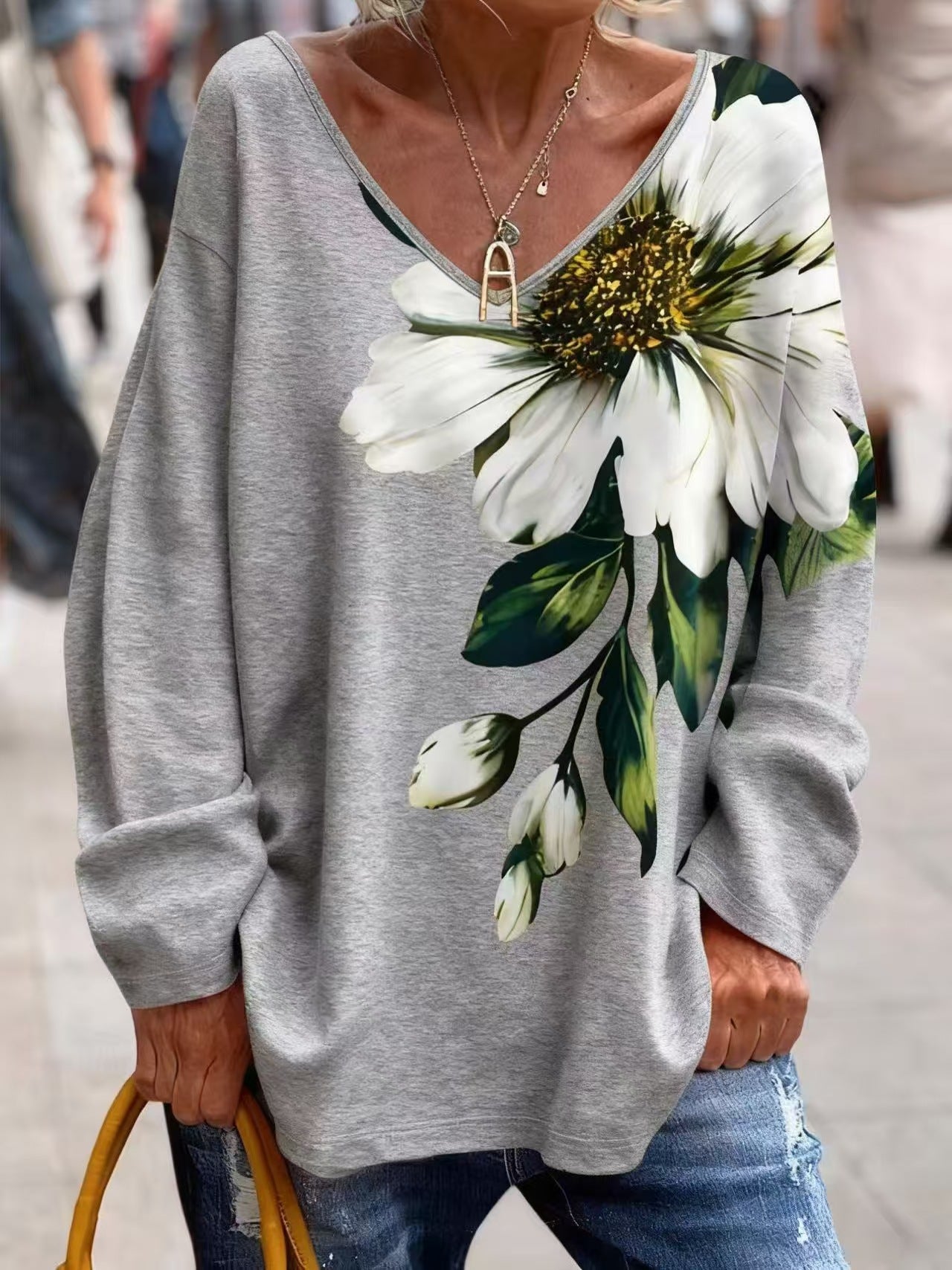 💐【S-2XL】Ženska modna majica s V-izrezom i printom za proljeće i jesen