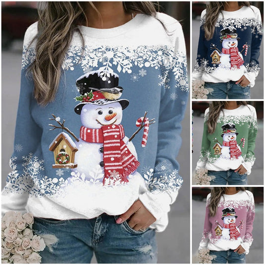 ⛄Časovo obmedzený predaj🔥【S-3XL】 Nové módne dámske tričko s potlačou snehuliaka na jeseň/zimu