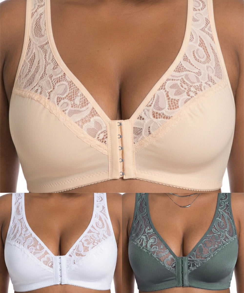 💖Vrijemenski najniža cijena【Set od 3 dijela】【L-4XL】😍🩲Plus size push-up grudnjak, prekrasna čipka, push-up i šuplji dizajn, kopčanje sprijeda