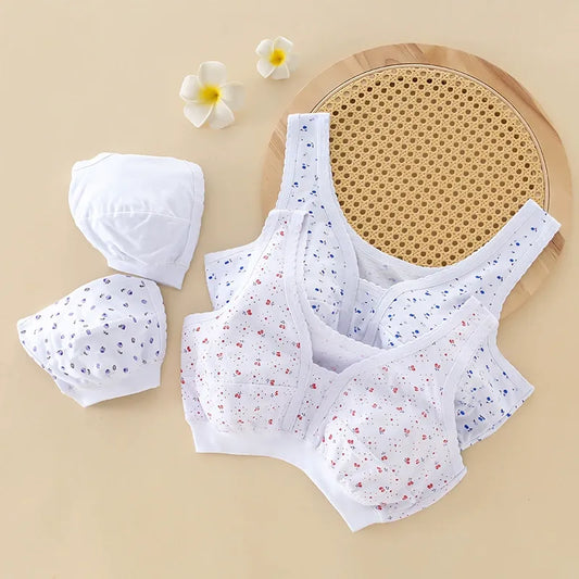 [Set de 4 piese] Set de lenjerie intimă format din 4 piese, stil vestă mică din bumbac, pentru femei de vârstă mijlocie și în vârstă, mărimi mari