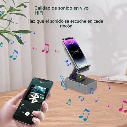 🔥 4 en 1: Altavoz Bluetooth + Cargador + Soporte 360° para Móvil 📱🔊⚡