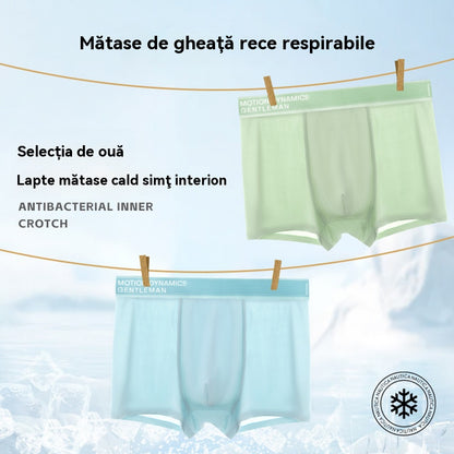 💥【L-4XL】(5/10 buc) Boxer bărbătesc din mătase de gheață cu plasă respirabilă