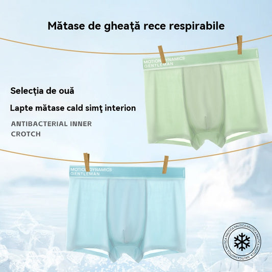 💥【L-4XL】(5/10 buc) Boxer bărbătesc din mătase de gheață cu plasă respirabilă