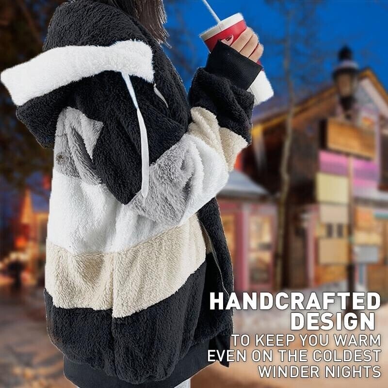 ❄️[S-5XL] 2025 Nowa damska kurtka w paski z grubego pluszu na jesień i zimę w kontrastowym kolorze
