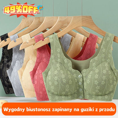 😍【3/6 sztuk】【40-100KG】Damski, bezprzewodowy, koronkowy biustonosz zapinany z przodu,Ostatni dzień - 49% zniżki