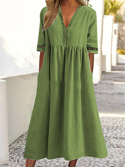 👩‍🌾👗【Ljetni popust na nove proizvode -50%🔥】【S-3XL】😍Proljetna i ljetna haljina s kratkim rukavima, čipkastim V-izrezom