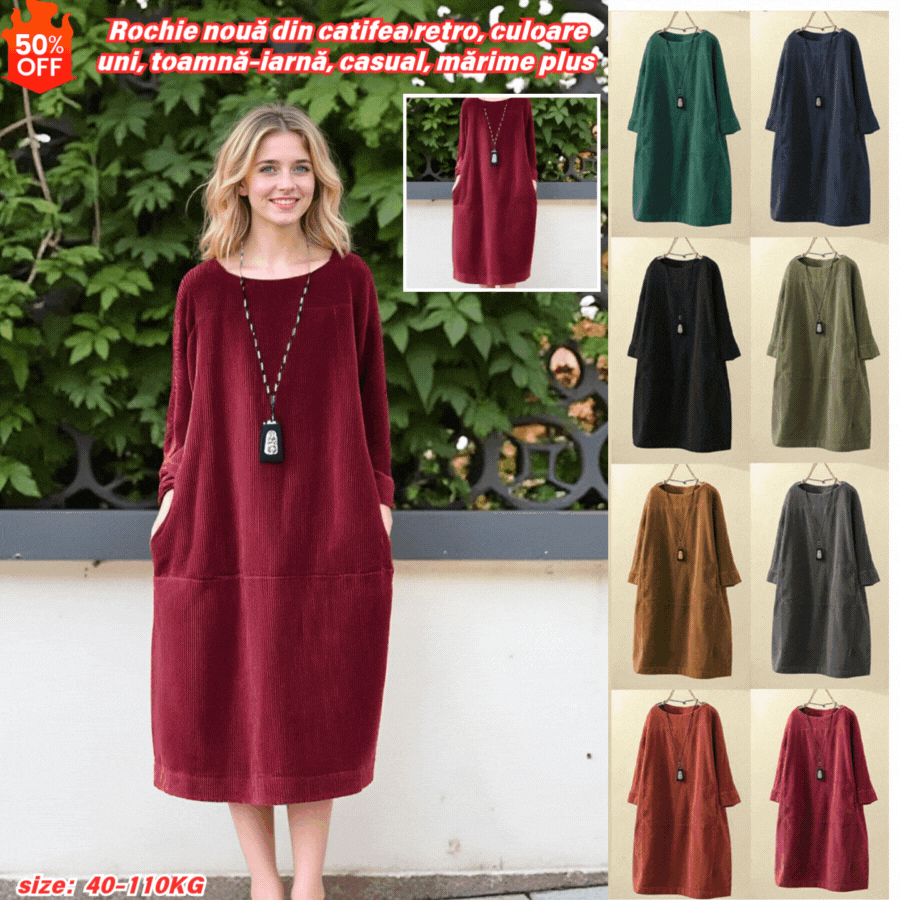 🔥【M-5XL】🔥 Nowa, retro, aksamitna sukienka, jednolity kolor, jesień-zima, na co dzień, w dużym rozmiarze