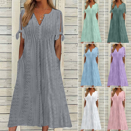 【🏆Najlepiej sprzedające się produkty】【S-5XL】👗2025 Prosta i delikatna sukienka w jednolitym kolorze
