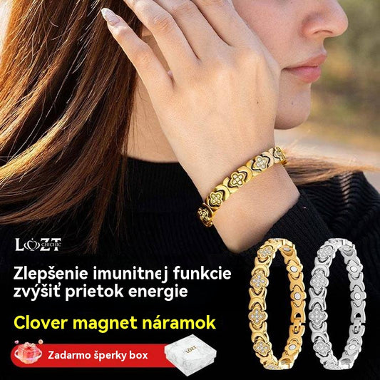 💥【Kúp 1, získaj 1 zadarmo】Magnetický náramok Clover Diamond - Objavte svoje tajomstvo úľavy od stresu, magnetické posilnenie wellness