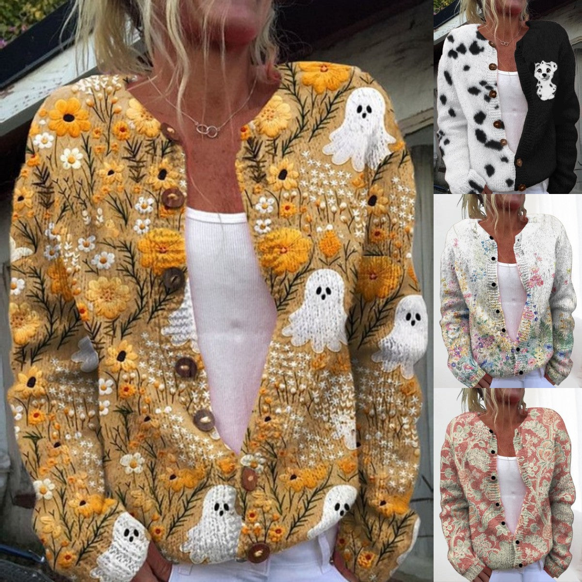 💥【M-4XL】Modny i ciepły damski kardigan dzianinowy z nadrukiem na jesień i zimę