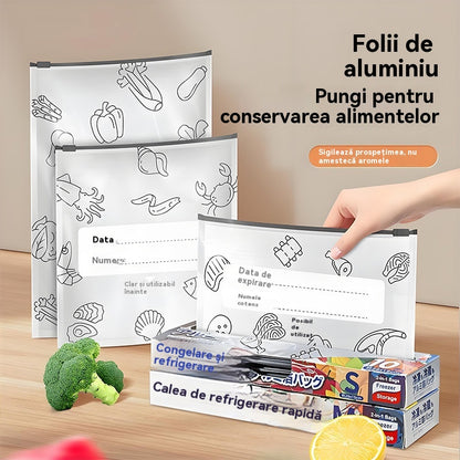 🥩【30/60/90 bucăți】Pungă sigilată din folie de aluminiu cu fermoar, pentru păstrarea prospețimii, pentru uz casnic la frigider de calitate alimentară