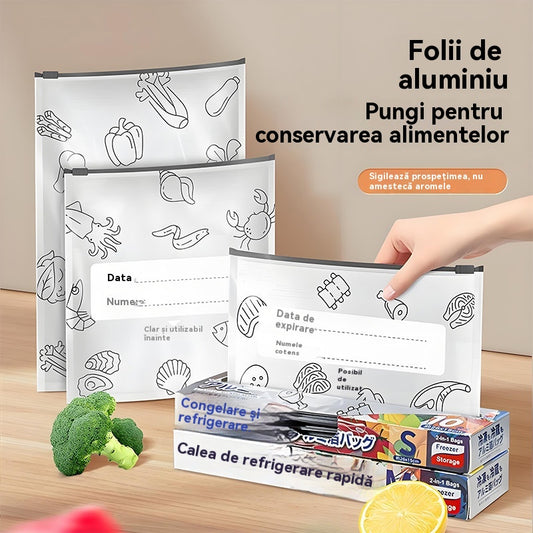 🥩【30/60/90 bucăți】Pungă sigilată din folie de aluminiu cu fermoar, pentru păstrarea prospețimii, pentru uz casnic la frigider de calitate alimentară