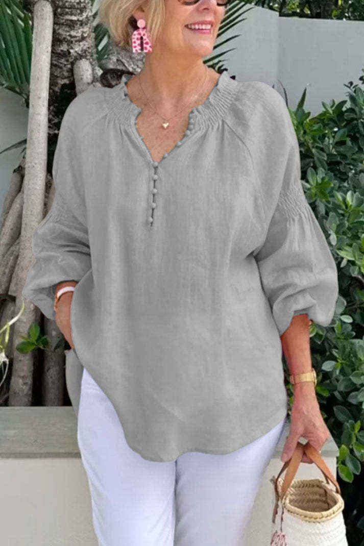 🌸【S-3XL】2025 Wiosna Lato Nowy Casual V-Neck Jednolity kolor Bawełniane topy damskie