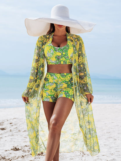 ☀️【Reducere pe timp limitat】👙【S-2XL】Bikini de damă din trei piese cu imprimeu sexy de înaltă calitate