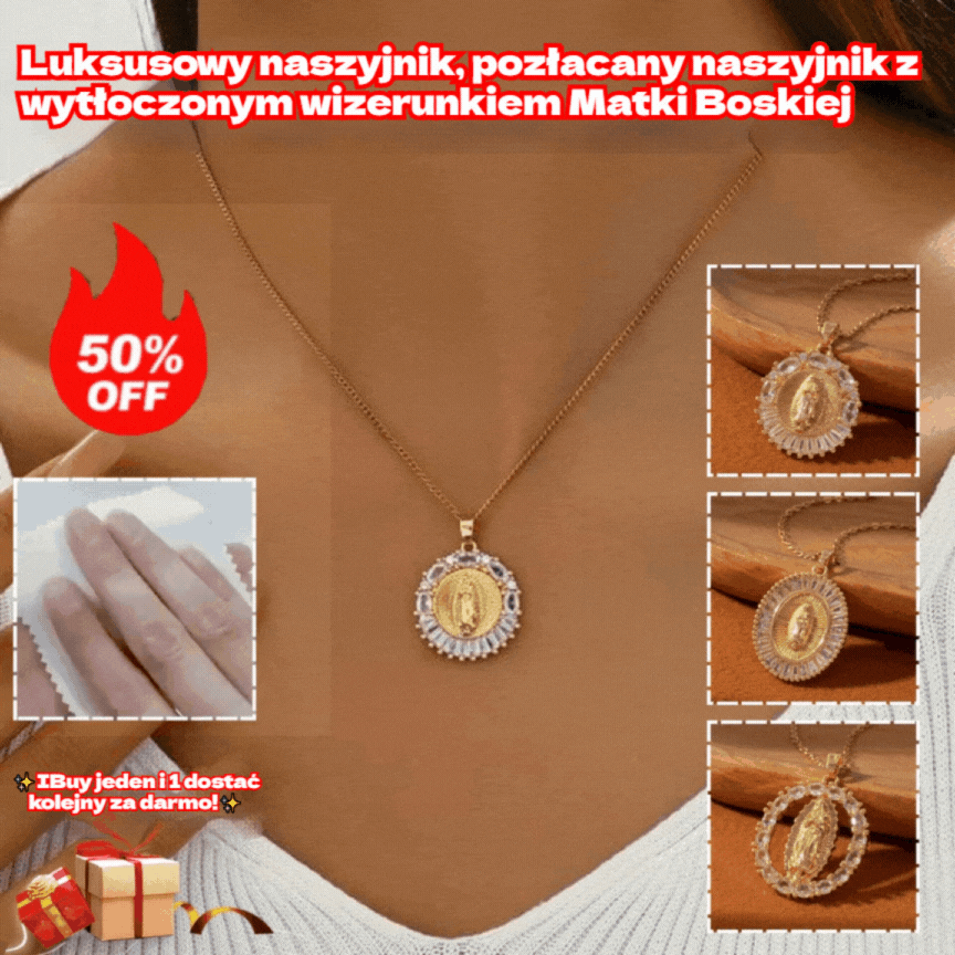 【Kup jeden, a drugi dostaniesz gratis】✨Luksusowy naszyjnik, pozłacany naszyjnik z wytłoczonym wizerunkiem Matki Boskiej