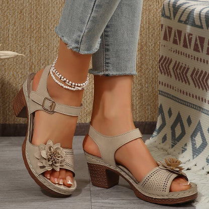 【🔥Rabat ograniczony czasowo】【36-43】Eleganckie sandały damskie z odkrytymi palcami i kwiatowymi zdobieniami