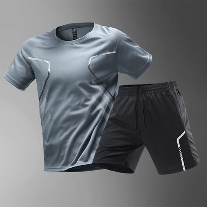 纯新品[M-5XL] Muško sportsko odijelo od 2 dijela od ledeno svilenog materijala koje se brzo suši - udobna majica kratkih rukava i kratke hlače