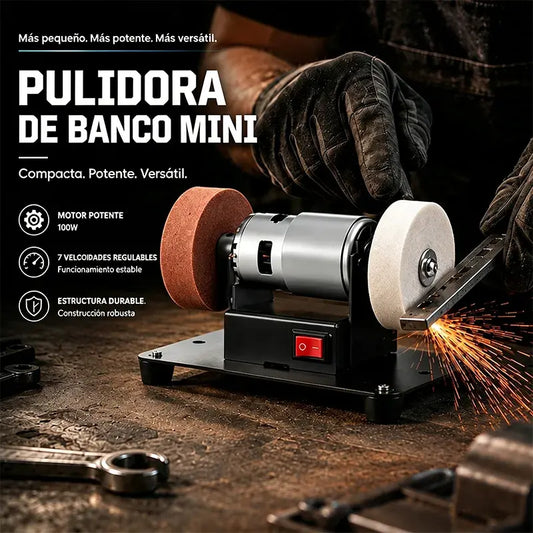 🛠️ ¡Afilado y esmerilado profesional directamente en tu hogar! Miniesmeriladora de banco multifuncional (Motor de cobre / Velocidad ajustable / Doble disco / Lista para usar)