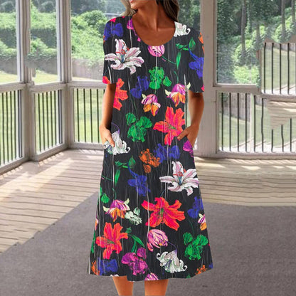 🌺👗【Nowy produkt, rabat ograniczony czasowo】【S-3XL】2025 Letnia sukienka z nadrukiem z okrągłym dekoltem