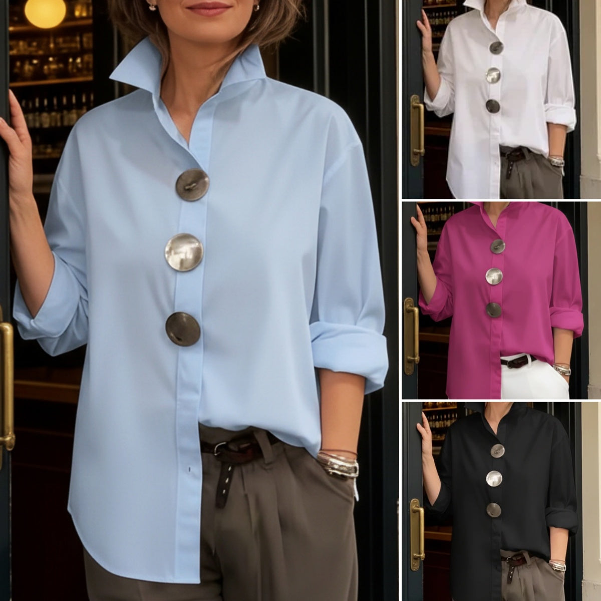 ⏰Nova kolekcija 2026🤩Moderna i elegantna ❤️👉bluza od pamuka i lana sa stojećim ovratnikom i metalnim gumbima