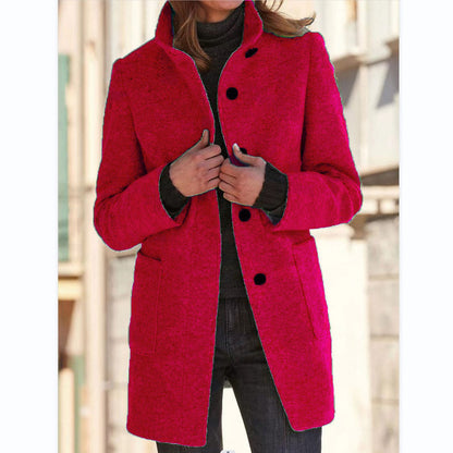🔥¡Descuento del 43%🔥【Tallas S-5XL】Nuevo abrigo de lana de color liso para mujer, colección otoño/invierno 2025, con cuello y botones de estilo retro.