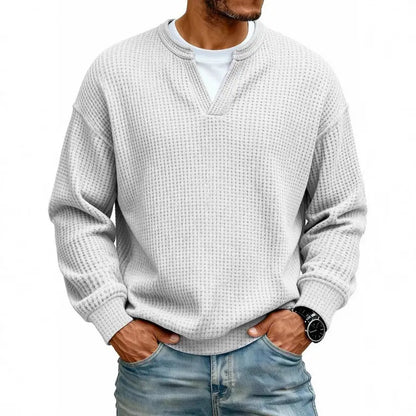 👚✨ Comodidad atemporal | Camiseta de manga larga para hombre con textura tipo gofre y efecto superpuesto